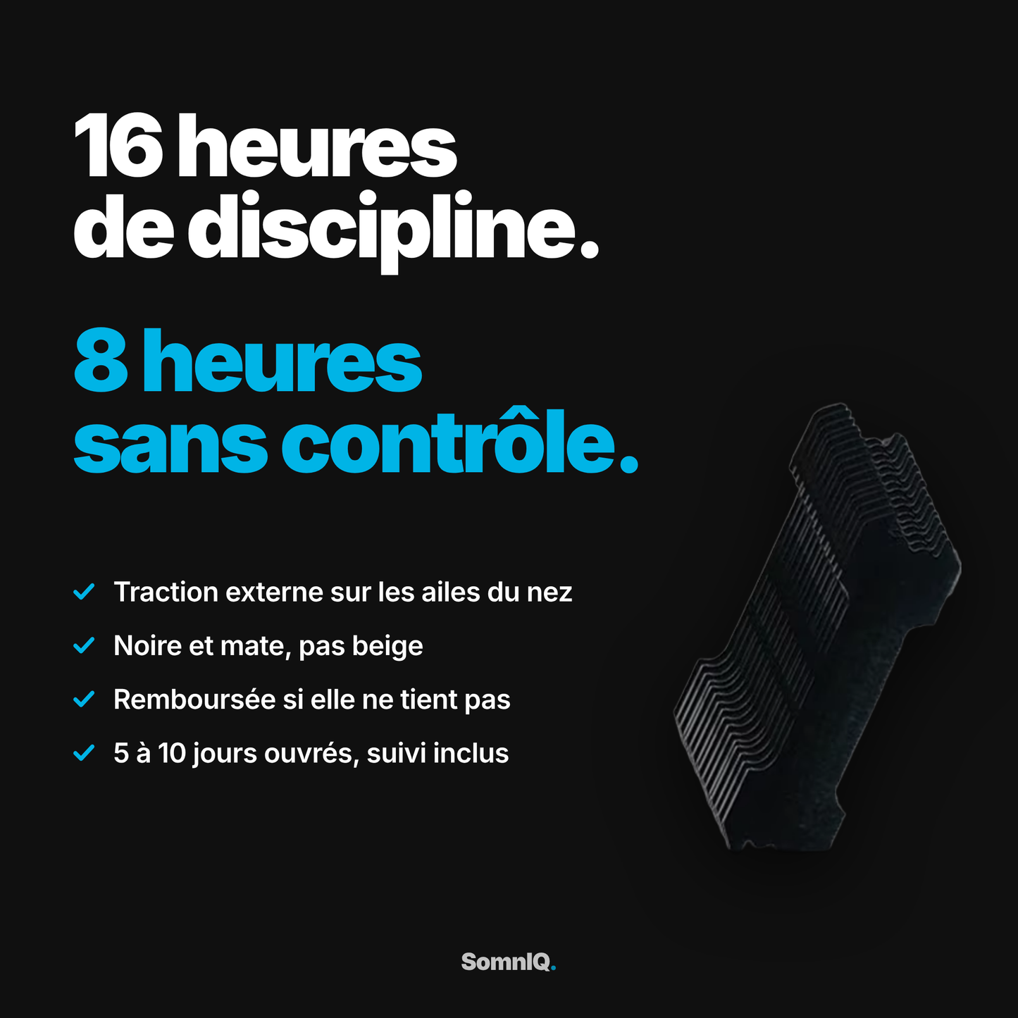 Bandelette nasale noire mate SomnIQ sur fond sombre