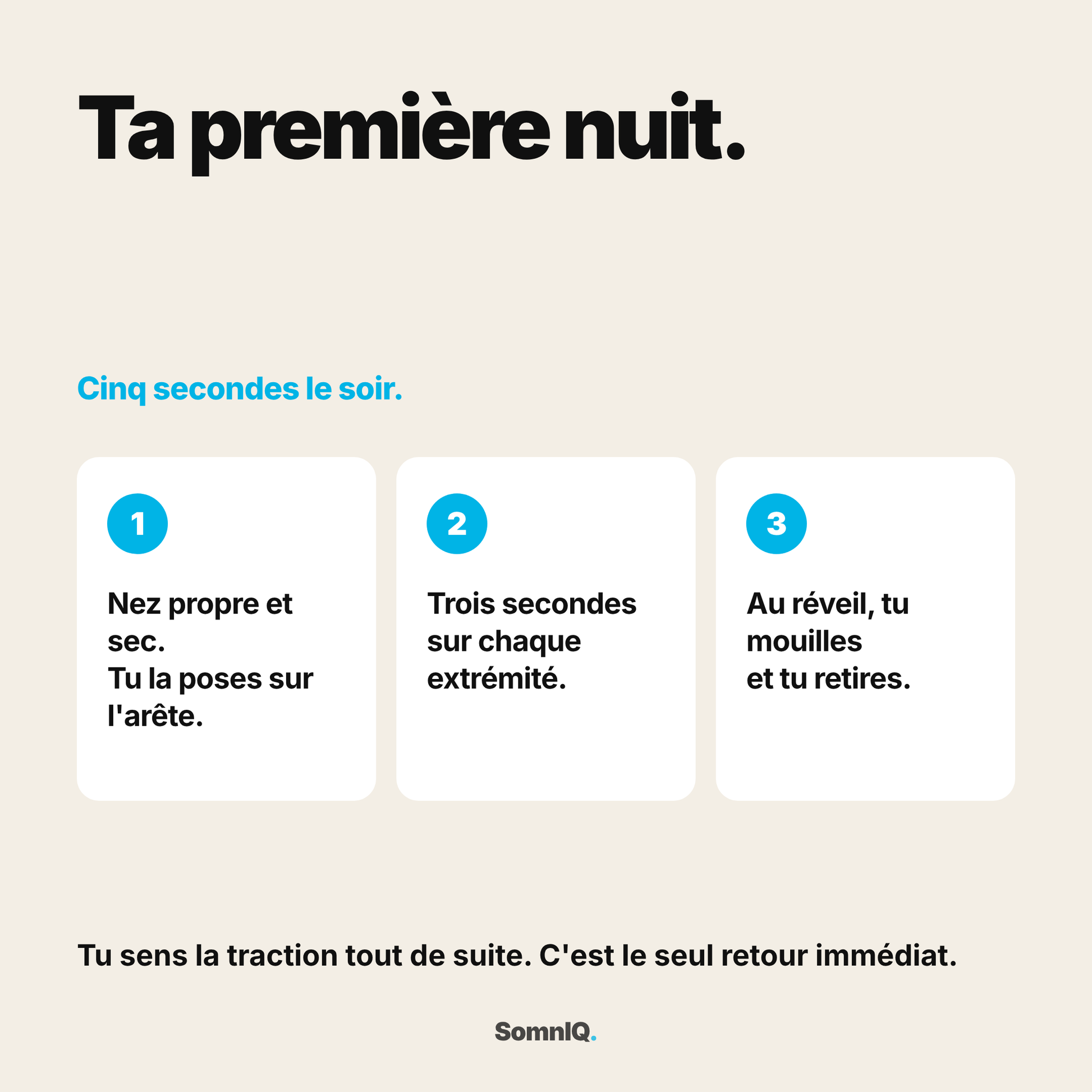 Comment poser la bandelette : trois étapes, cinq secondes
